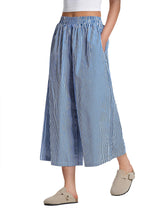 LOMON Womens Wide Leg Capri Pants Gingham Plaid Culottes Summer Elastic Waist Palazzo Trousers Bottoms with Pockets