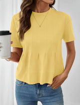 LOMON Spring Peplum Tops for Women Babydoll Pleated Short Sleeve Crop Swing Shirts Blouses Trendy Casual Clothing 2026