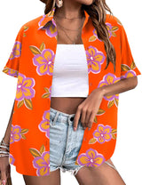 LOMON Women's Summer Hawaiian Shirts Floral Short Sleeve Button Down Shirts Hawaii Tropical Beach Tops Outfits