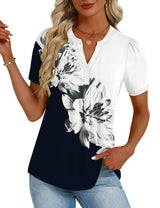 LOMON Womens Tops Dressy Casual V Neck Short Sleeve Shirts Summer Pleated Blouses Button Down Tunic Loose Fit