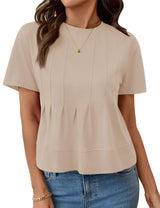 LOMON Spring Peplum Tops for Women Babydoll Pleated Short Sleeve Crop Swing Shirts Blouses Trendy Casual Clothing 2026