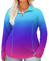 LOMON Womens Plus Size Workout Tops Long Sleeve 1/4 Zip UV Sun Protection Quick Dry Hiking Athletic Shirts Rash Guard UPF 50+