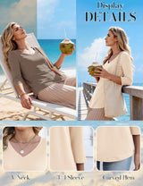 LOMON 3 Pack Tops for Women 3/4 Sleeve V Neck Basics Tees Business Casual Summer T Shirts