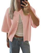 Lomon Womens Spring Summer Short Sleeve Cardigan Sweaters Trendy Crew Neck Button Down Lightweight Knit Outfit Y2k Clothes