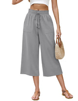 LOMON Women's Linen Capri Pants Wide Leg with Drawstring Elastic Waist Casual Cropped Pant