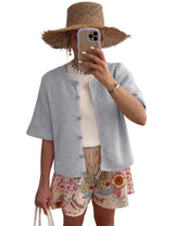 Lomon Womens Spring Summer Short Sleeve Cardigan Sweaters Trendy Crew Neck Button Down Lightweight Knit Outfit Y2k Clothes