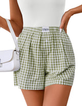 Lomon Womens Boxer Shorts Casual Summer Pajama Lounge Sleep Pj Gingham Plaid Shorts Y2K Beach Bottoms
