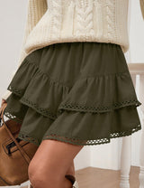LOMON Flowy Skorts for Women Ruffle Tiered Skorts High Waist Mini Skirts Tennis Golf Crochet Casual Shorts