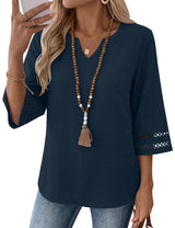 LOMON Womens 3/4 Sleeve V Neck Bohemian Blouses Casual Loose Fit Tunic Tops Vacation Clothes