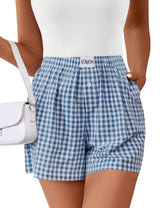 Lomon Boxer Shorts for Women Summer Gingham Pajamas 2026 Lounge Sleep Pj Plaid Shorts Y2K Beach Bottoms with Pockets