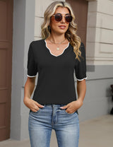 LOMON Womens 2026 Spring V Neck Sweater Casual Tops Short Sleeve Lightweight Ribbed Knit Pullover Sweaters