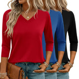 LOMON 3 Pack Tops for Women 3/4 Sleeve V Neck Basics Tees Business Casual Summer T Shirts