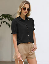 LOMON Linen Shirts for Women Puff Sleeve Button Down Summer Casual Cotton Linen Blouses Collared Work Tops Dressy