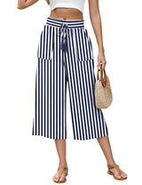 LOMON Women's Linen Capri Pants Wide Leg with Drawstring Elastic Waist Casual Cropped Pant