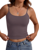 LOMON Padded Camisole Double Lined Tank Tops with Built in Bras Scoop Neck Womens Y2K Basic Going Out Cami Top