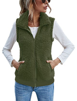 LOMON Womens Fuzzy Fleece Vest, Casual Warm Sleeveless Zip Up Sherpa Vest Jacket with Pockets for Fall/Winter