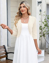 LOMON Women's 3/4 Sleeve Cropped Cardigan Knit Sweaters Trendy Open Front Bolero Shrugs for Dresses S-XXL