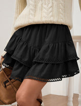 LOMON Flowy Skorts for Women Ruffle Tiered Skorts High Waist Mini Skirts Tennis Golf Crochet Casual Shorts