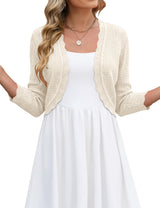 LOMON Women's 3/4 Sleeve Cropped Cardigan Knit Sweaters Trendy Open Front Bolero Shrugs for Dresses S-XXL