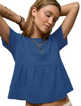 LOMON Spring Peplum Tops for Women Babydoll Pleated Short Sleeve Crop Swing Shirts Blouses Trendy Casual Clothing 2026