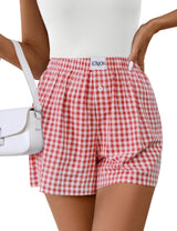 Lomon Womens Boxer Shorts Casual Summer Pajama Lounge Sleep Pj Gingham Plaid Shorts Y2K Beach Bottoms