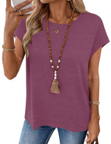 LOMON Womens Summer Tops Short Sleeve Shirts Cap Sleeve Tops Crew Neck Cute Trendy Tunic Blouses Dressy Casual Outfits 2026