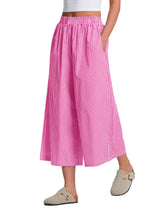 LOMON Womens Wide Leg Capri Pants Gingham Plaid Culottes Summer Elastic Waist Palazzo Trousers Bottoms with Pockets
