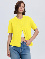Lomon Womens Spring Summer Short Sleeve Cardigan Sweaters Trendy Crew Neck Button Down Lightweight Knit Outfit Y2k Clothes