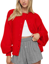 LOMON Cardigan for Women Lantern Long Sleeve Button Down Sweater Oversized Open Front Cardigan Sweaters Coats