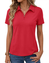 LOMON Women’s Short Sleeve Athletic Polo Shirt High Performance Stretch Quarter Zip Top for Golf Tennis