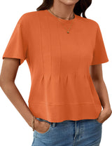 LOMON Spring Peplum Tops for Women Babydoll Pleated Short Sleeve Crop Swing Shirts Blouses Trendy Casual Clothing 2026