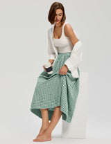LOMON Midi Skirts for Women A-Line Cotton Flowy Maxi Skirt Boho Summer Beach Casual Elastic Waist Dress Outfit with Pockets