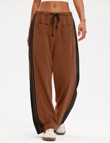 LOMON Pants for Women Wide Leg Side Striped Pants Drawstring Baggy Palazzo Work Trousers with Pockets