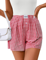 Lomon Womens Boxer Shorts Casual Summer Pajama Lounge Sleep Pj Gingham Plaid Shorts Y2K Beach Bottoms