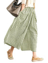 LOMON Womens Wide Leg Capri Pants Gingham Plaid Culottes Summer Elastic Waist Palazzo Trousers Bottoms with Pockets