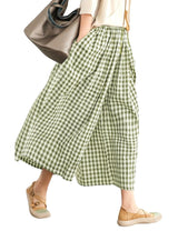 LOMON Womens Wide Leg Capri Pants Gingham Plaid Culottes Summer Elastic Waist Palazzo Trousers Bottoms with Pockets