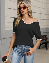 LOMON Womens 2026 Spring V Neck Sweater Casual Tops Short Sleeve Lightweight Ribbed Knit Pullover Sweaters