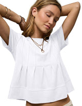 LOMON Spring Peplum Tops for Women Babydoll Pleated Short Sleeve Crop Swing Shirts Blouses Trendy Casual Clothing 2026