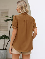 LOMON Linen Shirts for Women Puff Sleeve Button Down Summer Casual Cotton Linen Blouses Collared Work Tops Dressy