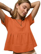 LOMON Spring Peplum Tops for Women Babydoll Pleated Short Sleeve Crop Swing Shirts Blouses Trendy Casual Clothing 2026