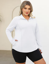 LOMON Womens Plus Size Workout Tops Long Sleeve 1/4 Zip UV Sun Protection Quick Dry Hiking Athletic Shirts Rash Guard UPF 50+