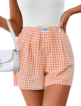 Lomon Womens Boxer Shorts Casual Summer Pajama Lounge Sleep Pj Gingham Plaid Shorts Y2K Beach Bottoms