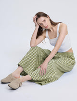 LOMON Womens Wide Leg Capri Pants Gingham Plaid Culottes Summer Elastic Waist Palazzo Trousers Bottoms with Pockets