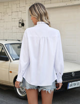 LOMON Button Down Shirts for Women Dressy Casual Long Sleeve Ruffle Blouses Office Tops Work Shirt