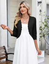 LOMON Women's 3/4 Sleeve Cropped Cardigan Knit Sweaters Trendy Open Front Bolero Shrugs for Dresses S-XXL