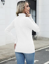 LOMON Women's Casual Turtleneck Sweaters Cable Knit Fall Long Sleeve Slim Fit Pullover Tops