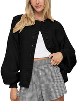 LOMON Cardigan for Women Lantern Long Sleeve Button Down Sweater Oversized Open Front Cardigan Sweaters Coats
