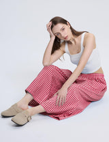 LOMON Womens Wide Leg Capri Pants Gingham Plaid Culottes Summer Elastic Waist Palazzo Trousers Bottoms with Pockets