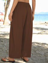 LOMON Womens Wide Leg Linen Pants Casual Drawstring Palazzo Harem Pants Summer Loose Beach Travel Vacation Pants with Pockets