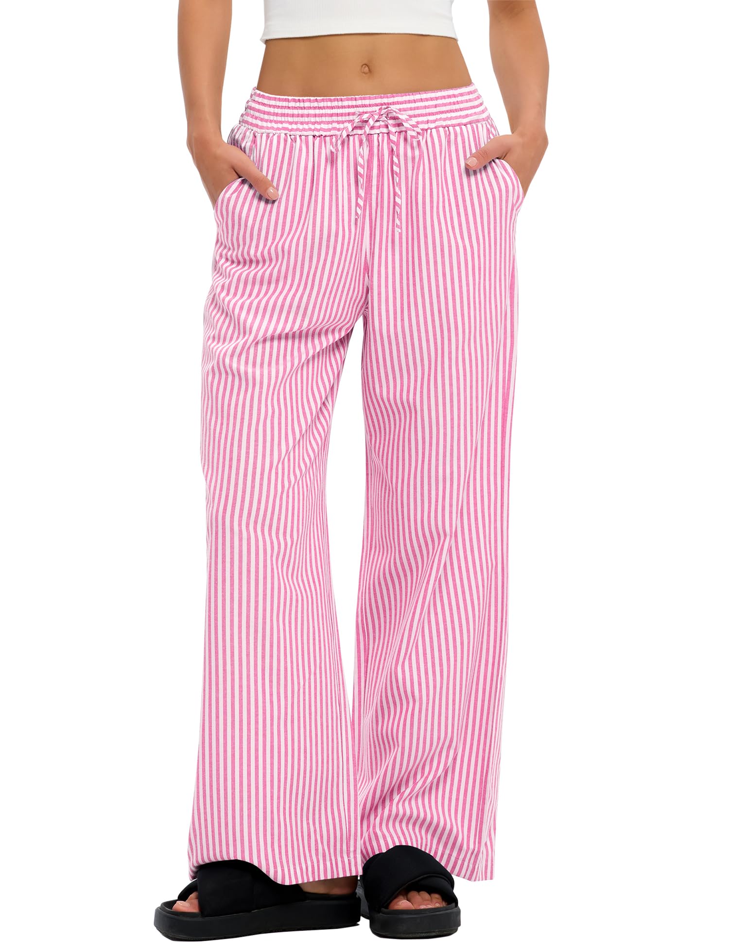 LOMON Striped Gingham Pants Women 2026 Spring Summer Pajamas Wide Leg Pj Lounge Boxer Bottoms Y2k Trousers with Pocket